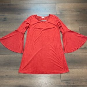 🍊 BURNT ORANGE faux suede bell sleeve dress